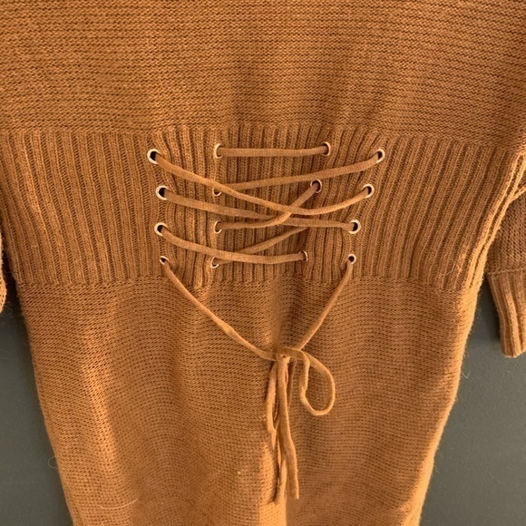 Mustard sweater Dress - long sleeve Off Shoulder - Picture 7 of 8